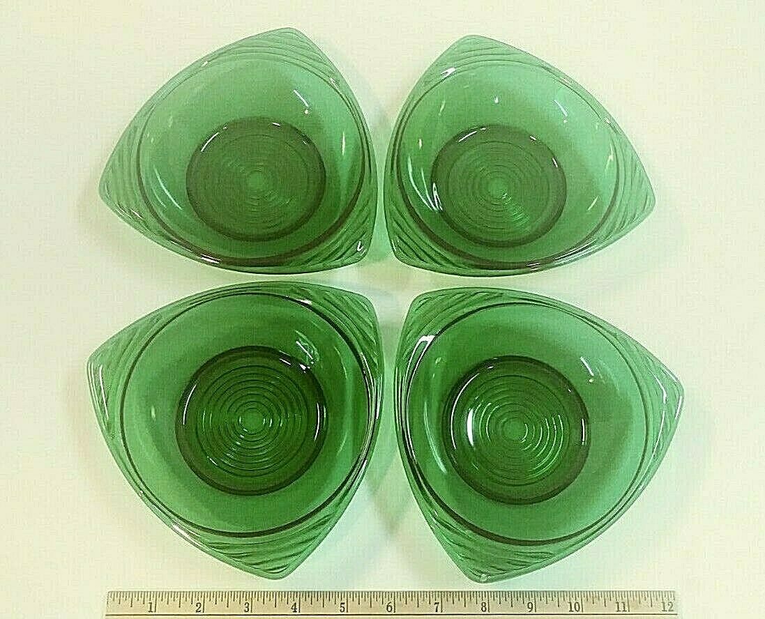 4 Vintage Anchor Hocking Forest Green Triangular Snack Candy Dishes