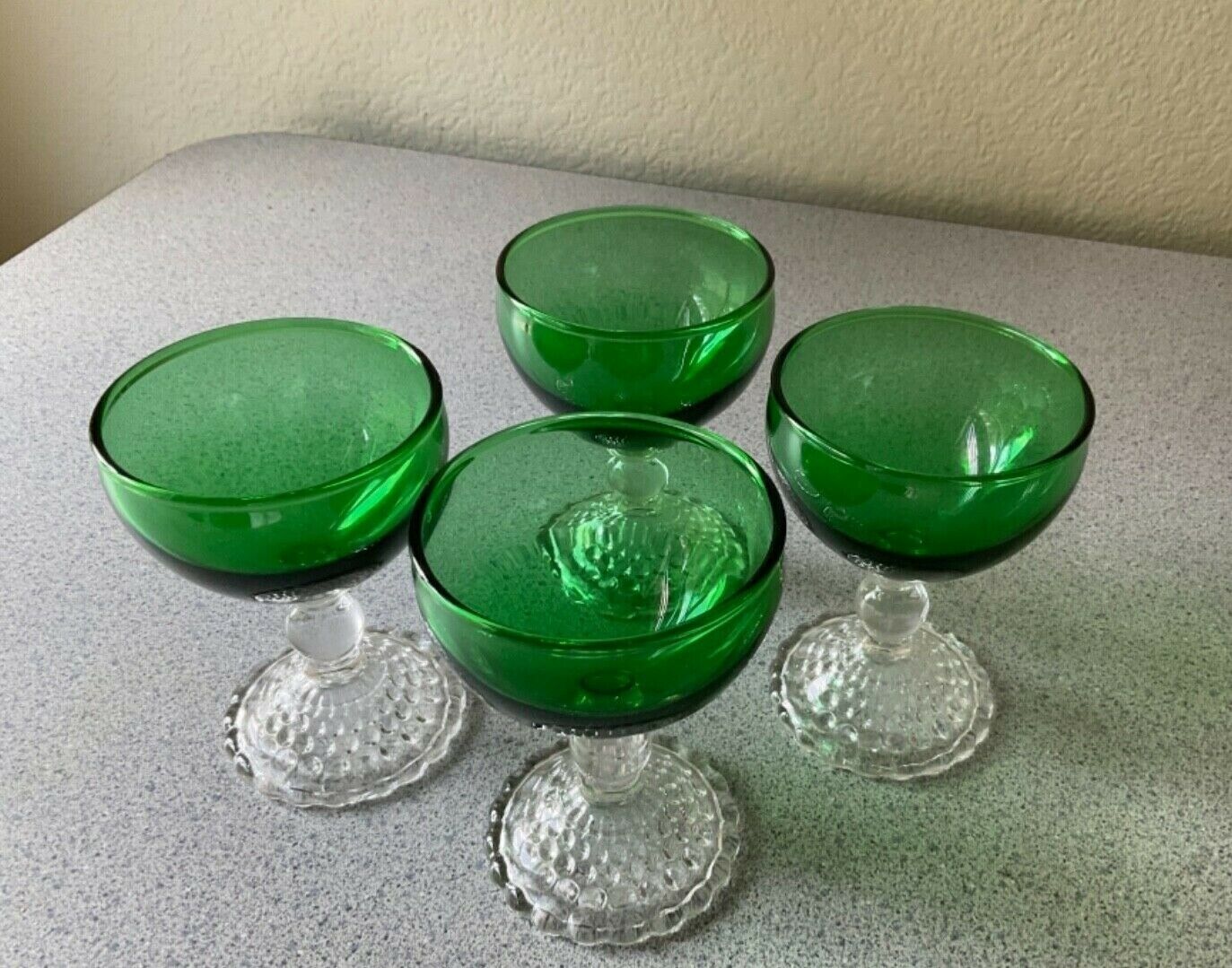 Anchor Hocking Forest Green 4" Cordial Cocktail Footed Bubble Glasses Set Of 4