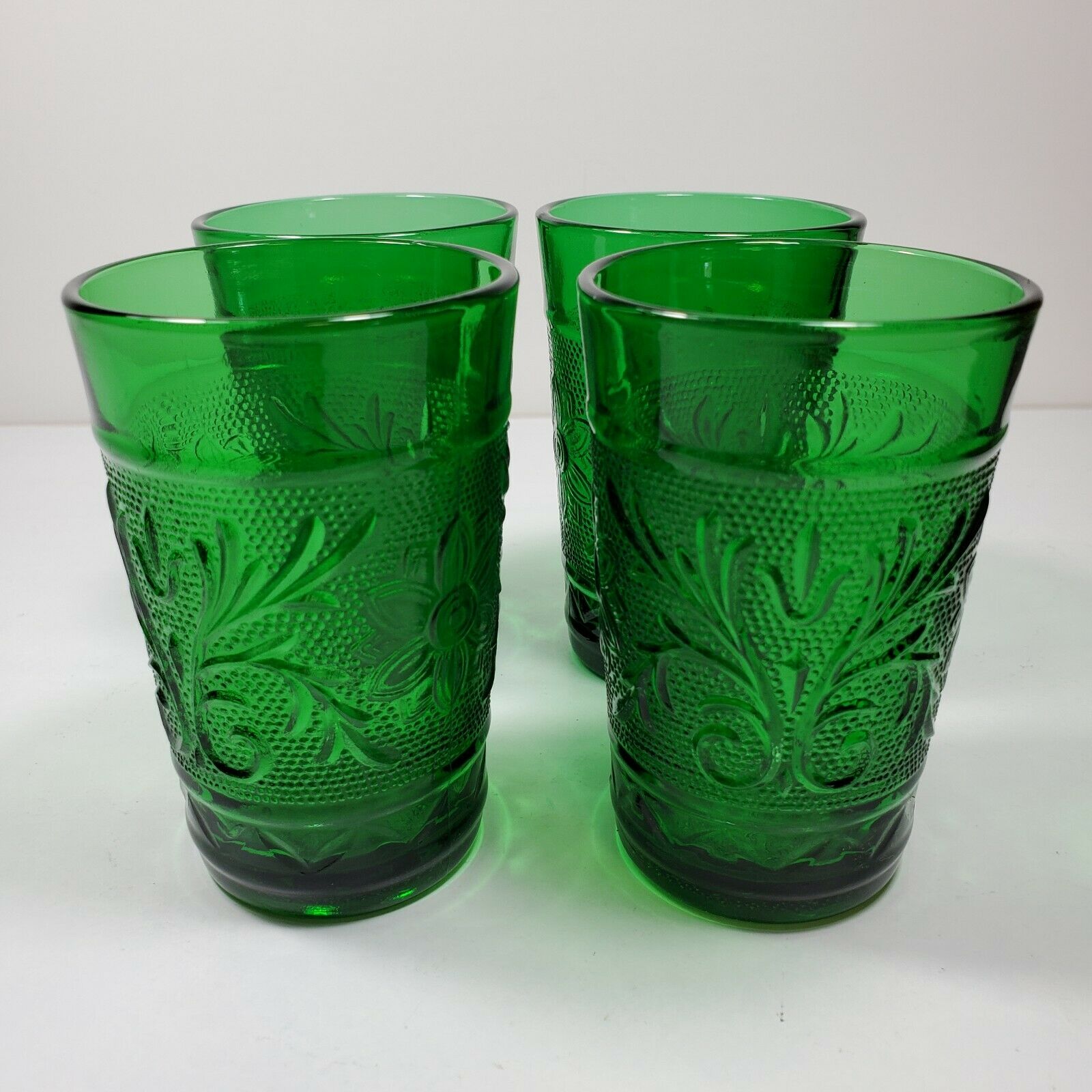 Vtg Anchor Hocking Cup Forest Green Sandwich Glass 5oz Juice Tumbler Lot Of 4