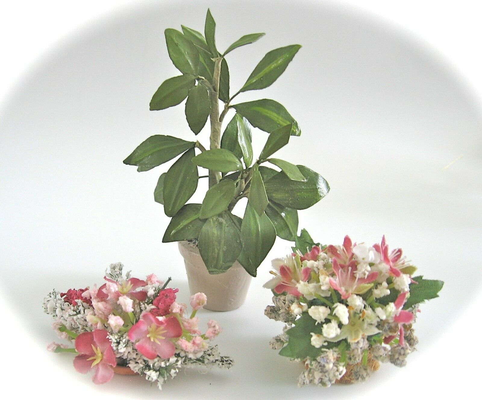 Dollhouse Doll House Miniature Set Of 3 Flower Arrangements Tall Green Plant