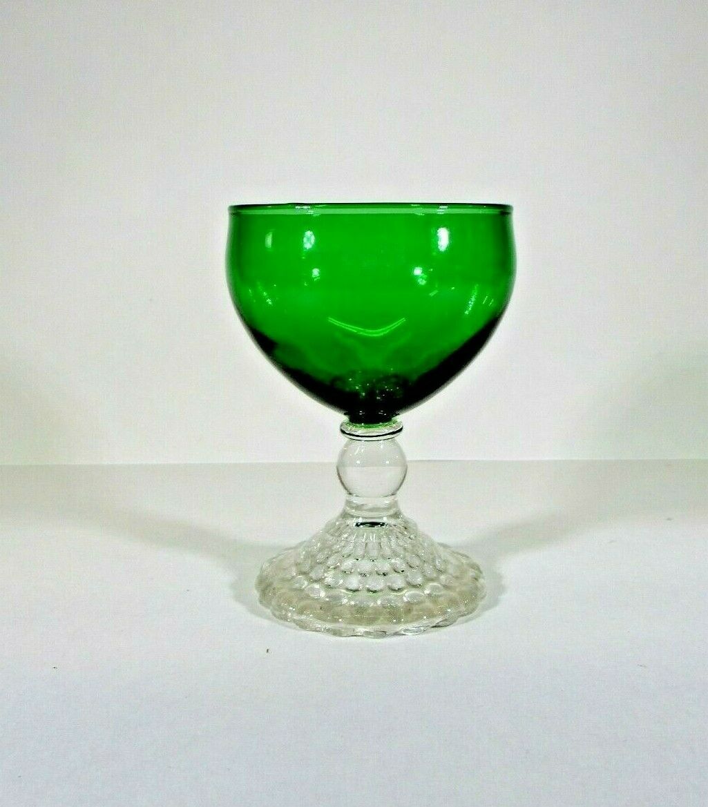 Anchor Hocking Small Sherbet Forest Green Glasses Clear Bubble Foot Stem